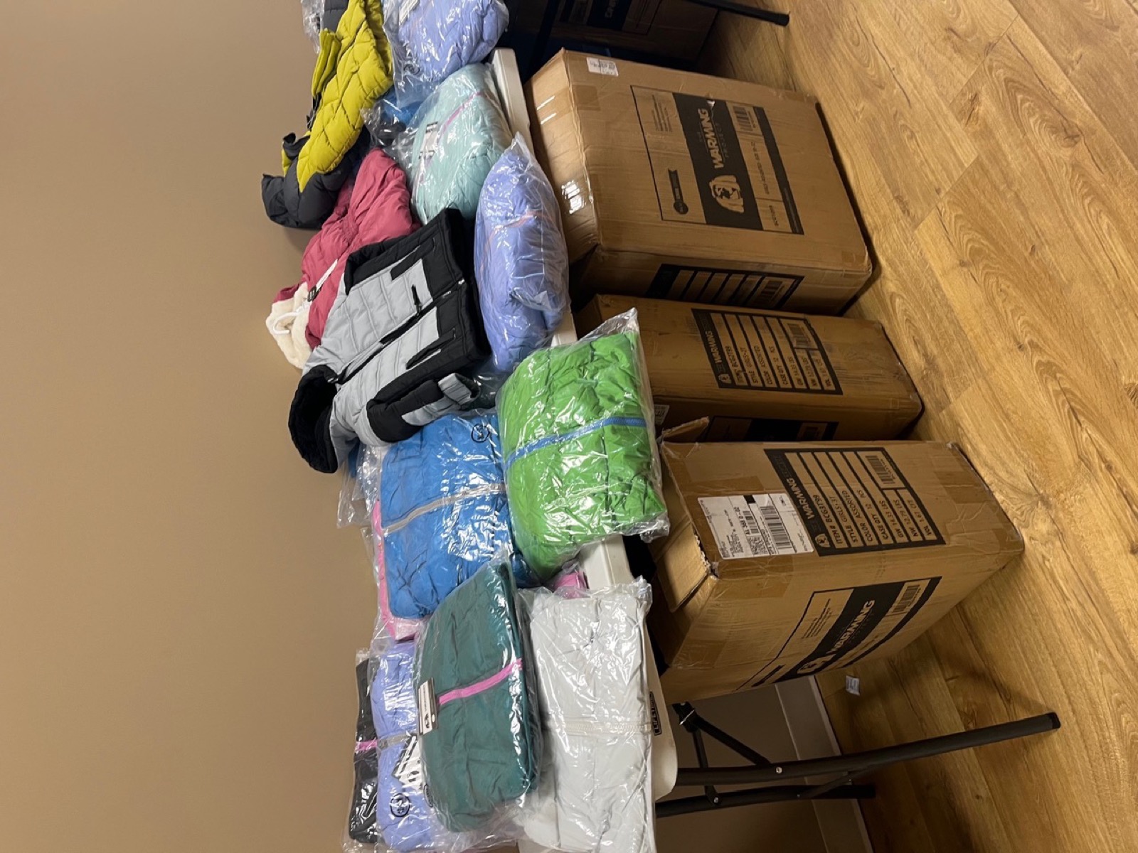 Donated school supplies prepared for distribution